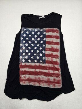 Million Bullpup Patriotic Womens Black Tank Top Distressed American Flag